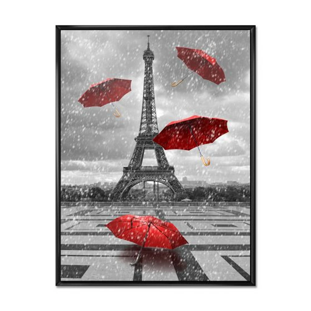 Toile « Flying Umbrella with Eiffel Tower »