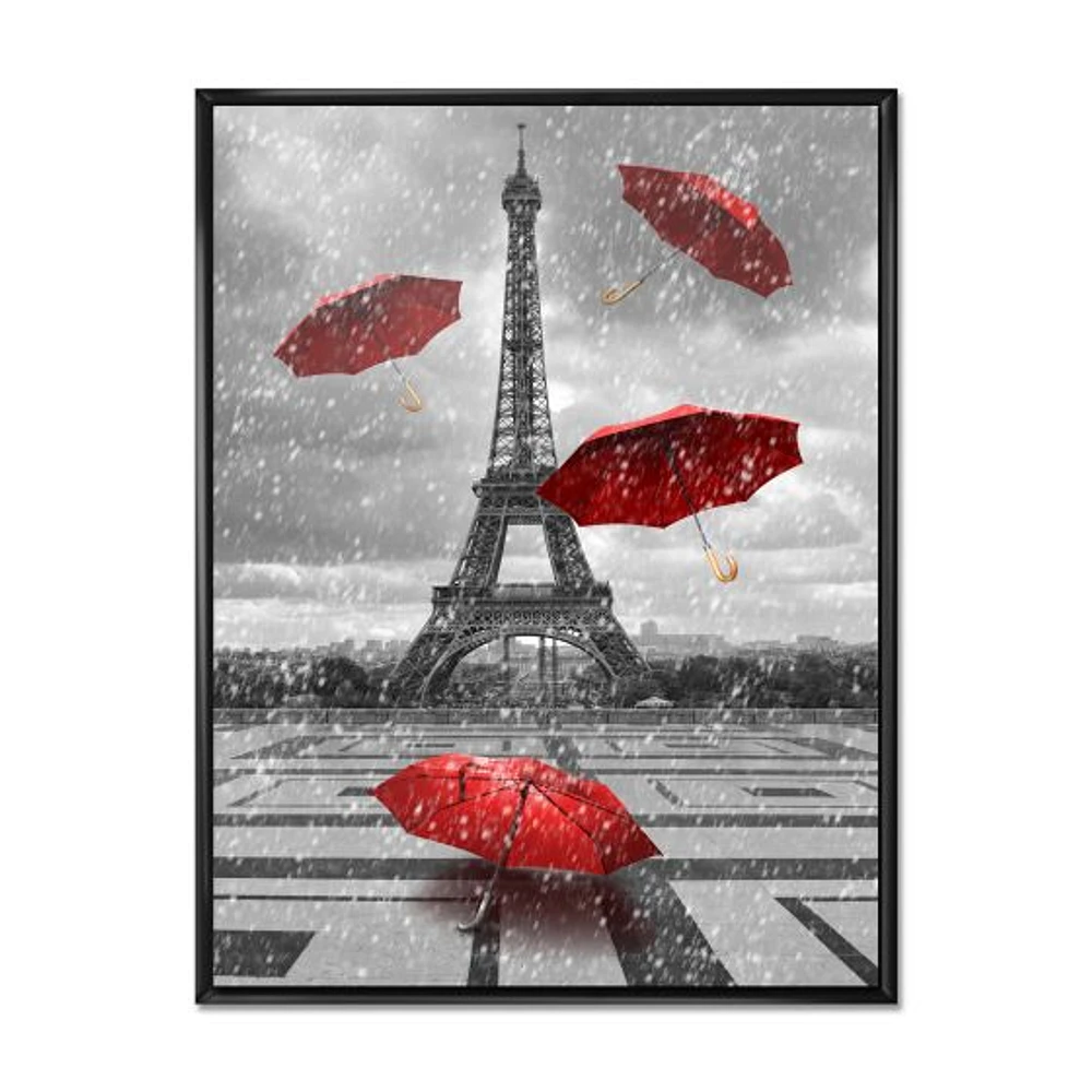 Toile « Flying Umbrella with Eiffel Tower »