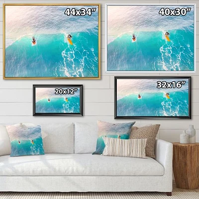 Surfers on A Bright Sunny Ocean Wave  Wall Art