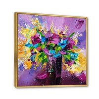 Bright Bouquet of Spring Flowers on Purple Background  Canvas Wall Art Print