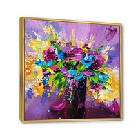 Bright Bouquet of Spring Flowers on Purple Background  Canvas Wall Art Print