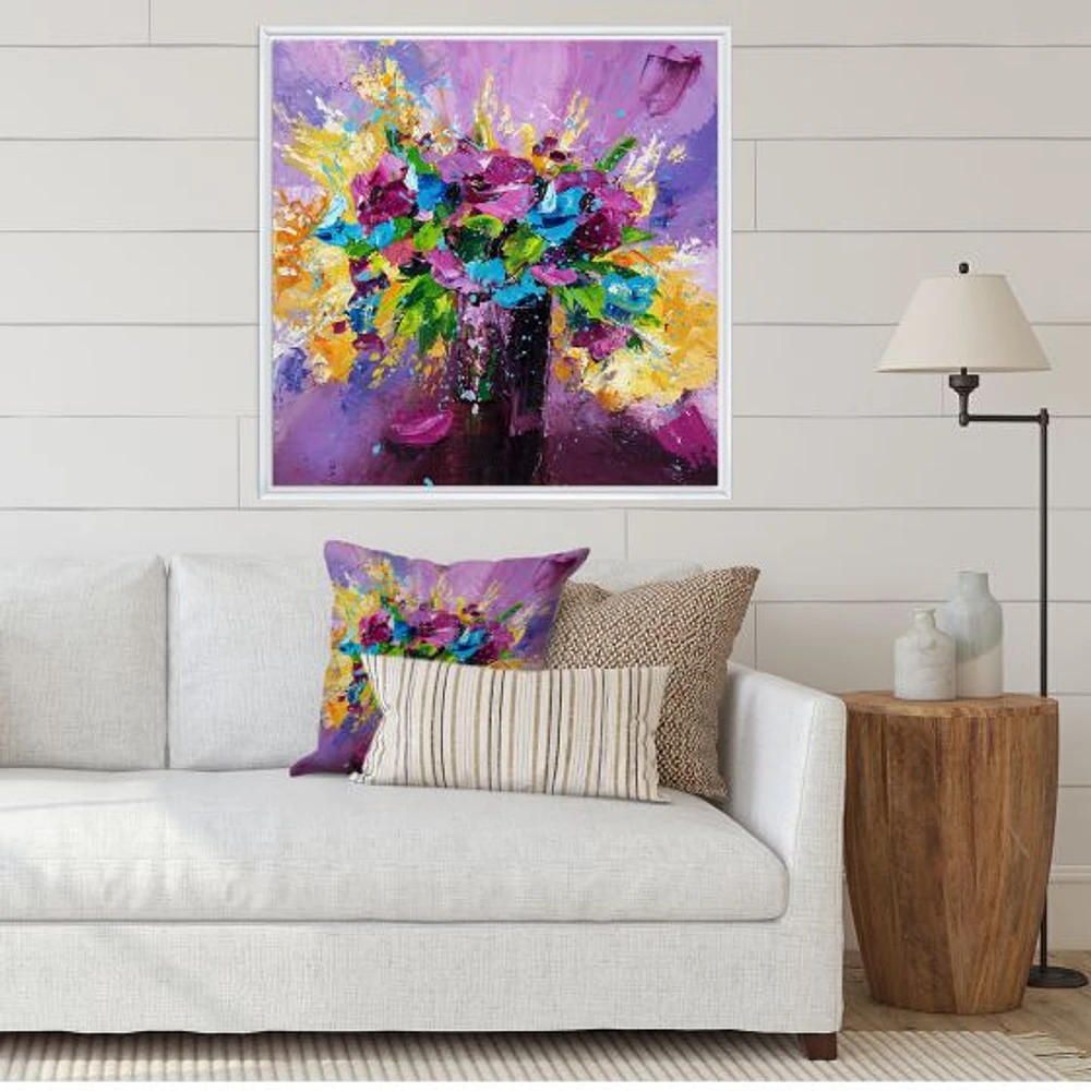 Bright Bouquet of Spring Flowers on Purple Background  Canvas Wall Art Print