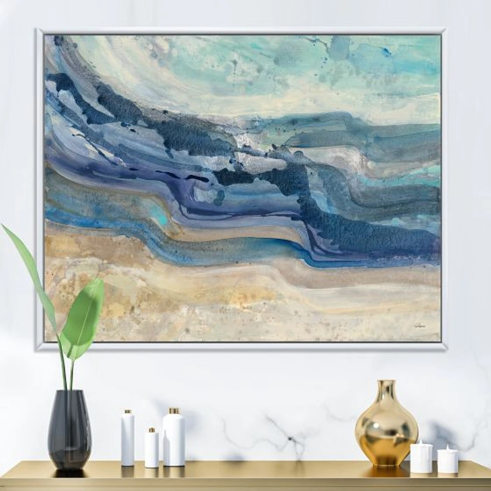 Toile « Coast Blue Sea Waves Watercolour » en bois