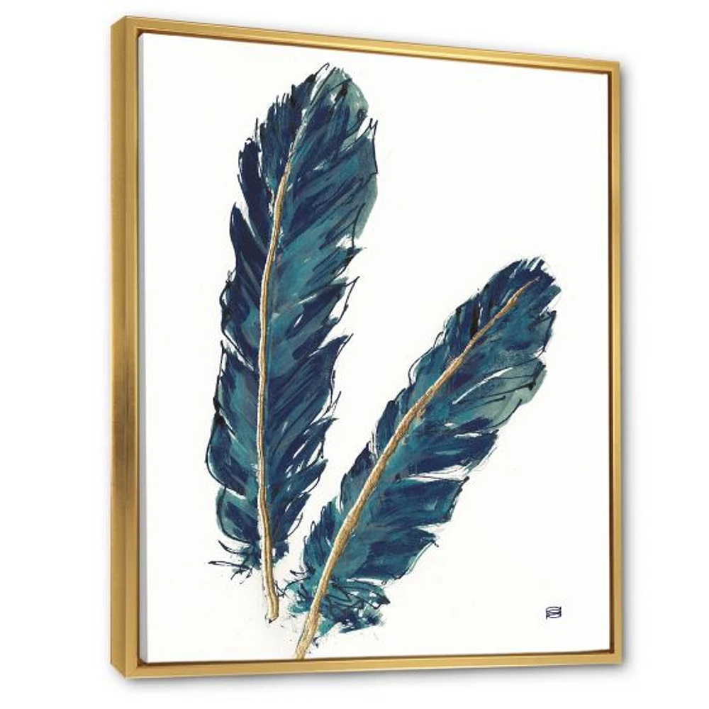 Gold Indigo Feathers IV  Wall Art