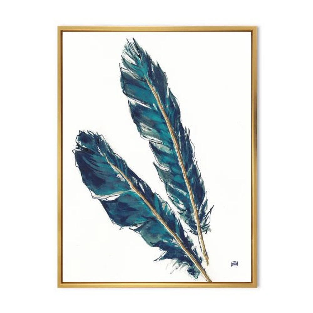 Gold Indigo Feathers III  Wall Art