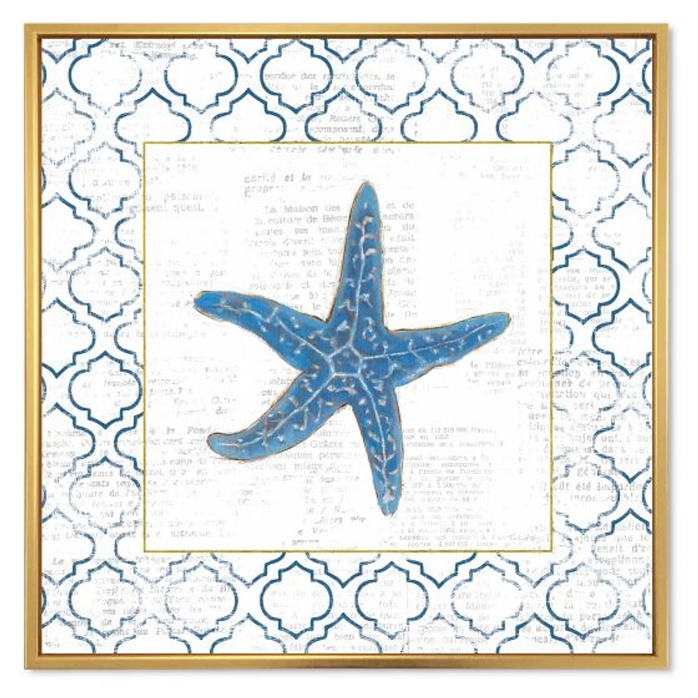 Navy Starfish with Gold  Canvas Wall Art