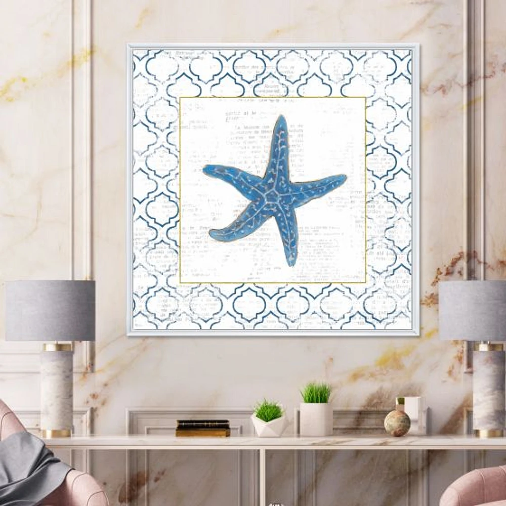 Navy Starfish with Gold  Canvas Wall Art