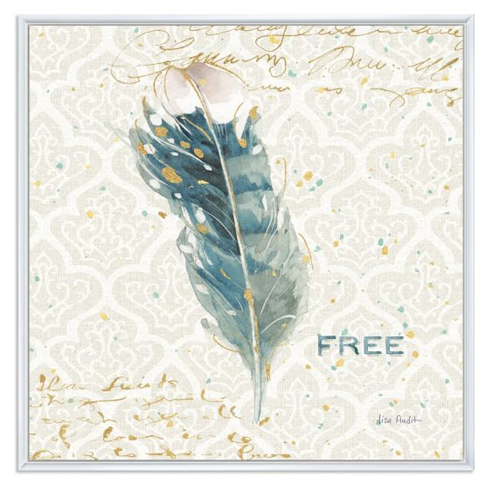 Toile « Damask Painted Gilded Feather on Blue »