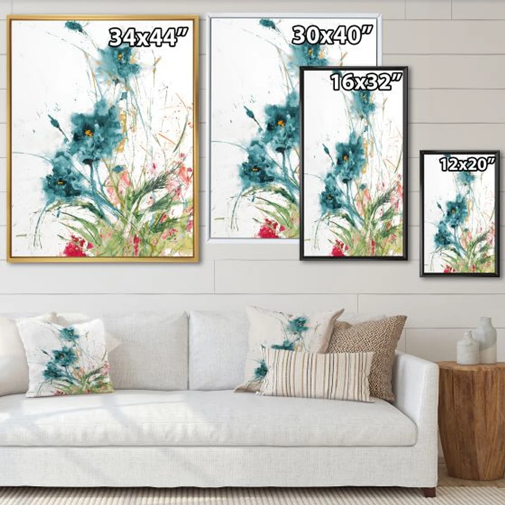 Wild Blue Abstract Farmhouse Flowers Wall Art