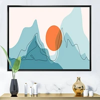 Red Moon Over Abstract Blue Mountains I  Wall Art