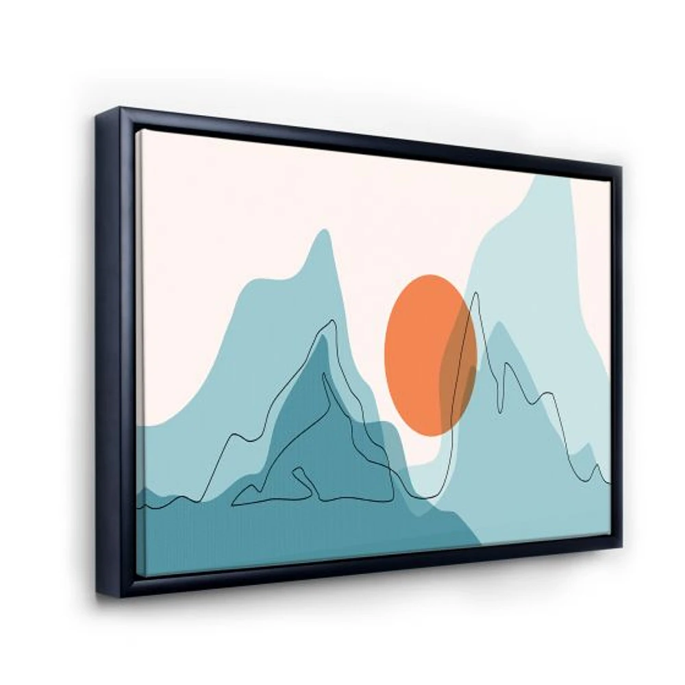 Red Moon Over Abstract Blue Mountains I  Wall Art