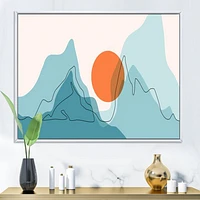 Red Moon Over Abstract Blue Mountains I  Wall Art