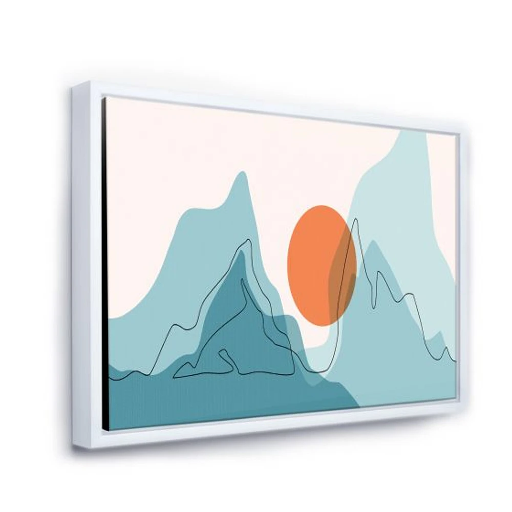 Red Moon Over Abstract Blue Mountains I  Wall Art