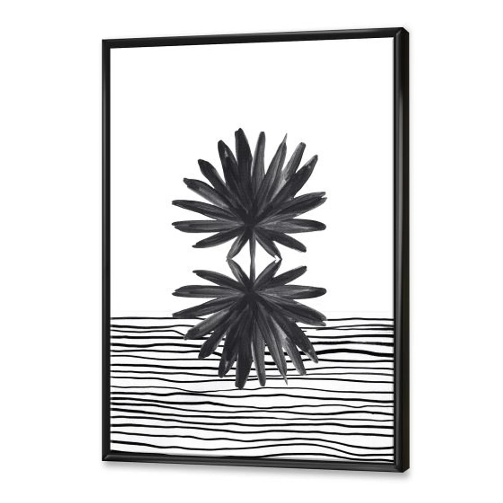 Toile « Black and White Tropical Leaf on Striped II »