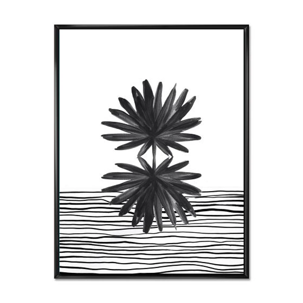 Black and White Tropical Leaf on Striped II  Wall Art