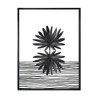 Black and White Tropical Leaf on Striped II  Wall Art