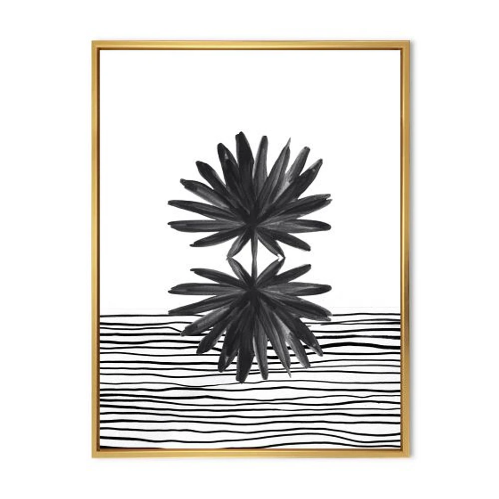 Black and White Tropical Leaf on Striped II  Wall Art