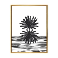 Toile « Black and White Tropical Leaf on Striped II »