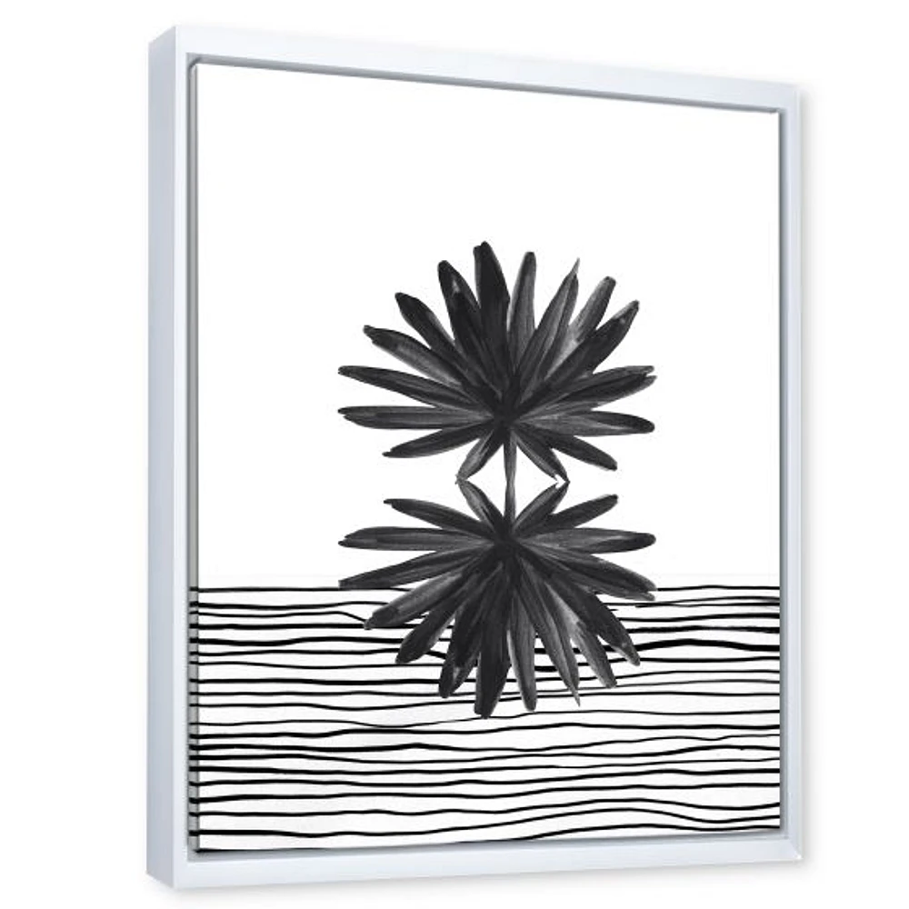 Toile « Black and White Tropical Leaf on Striped II »