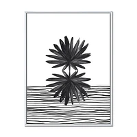 Black and White Tropical Leaf on Striped II  Wall Art