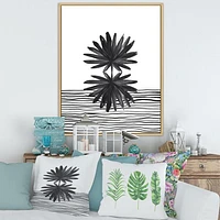 Black and White Tropical Leaf on Striped II  Wall Art