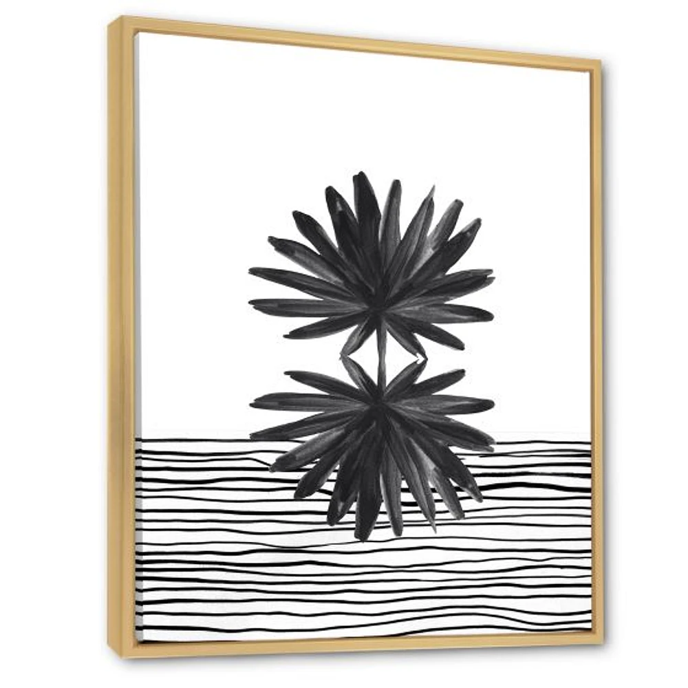 Black and White Tropical Leaf on Striped II  Wall Art