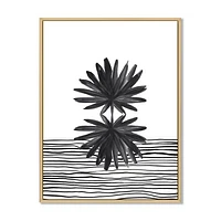 Black and White Tropical Leaf on Striped II  Wall Art