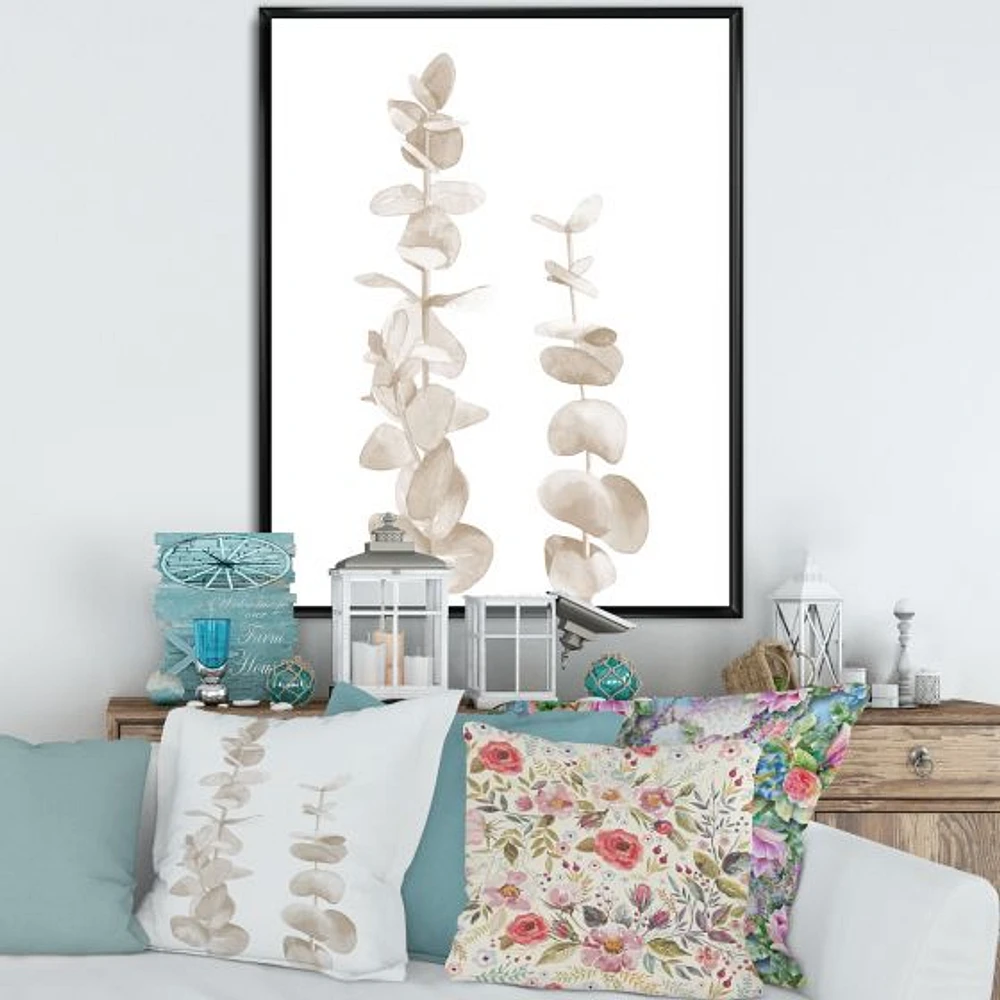 Beige Eucalyptus Branches on White  Wall Art