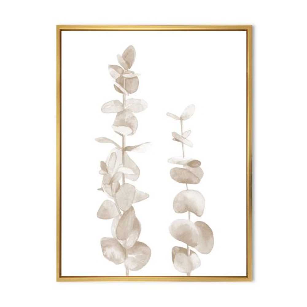 Beige Eucalyptus Branches on White  Wall Art