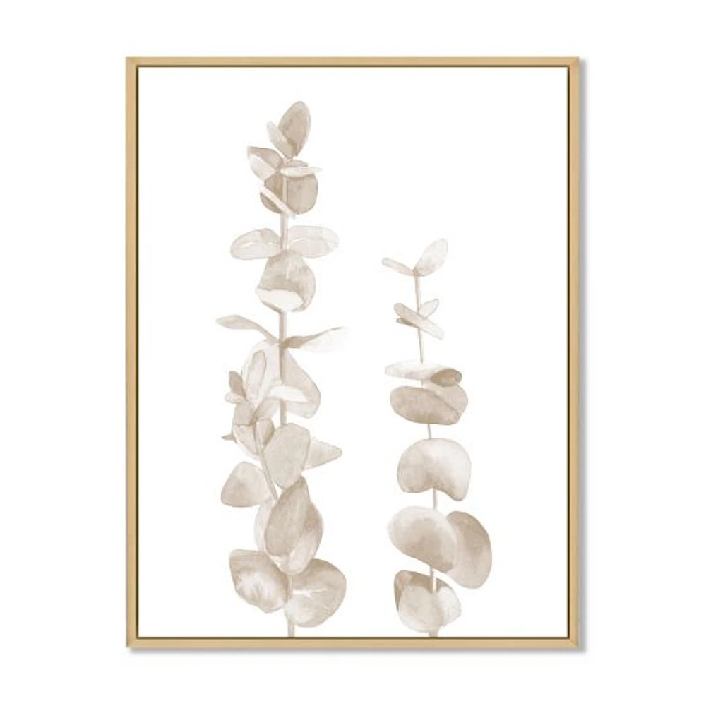 Beige Eucalyptus Branches on White  Wall Art