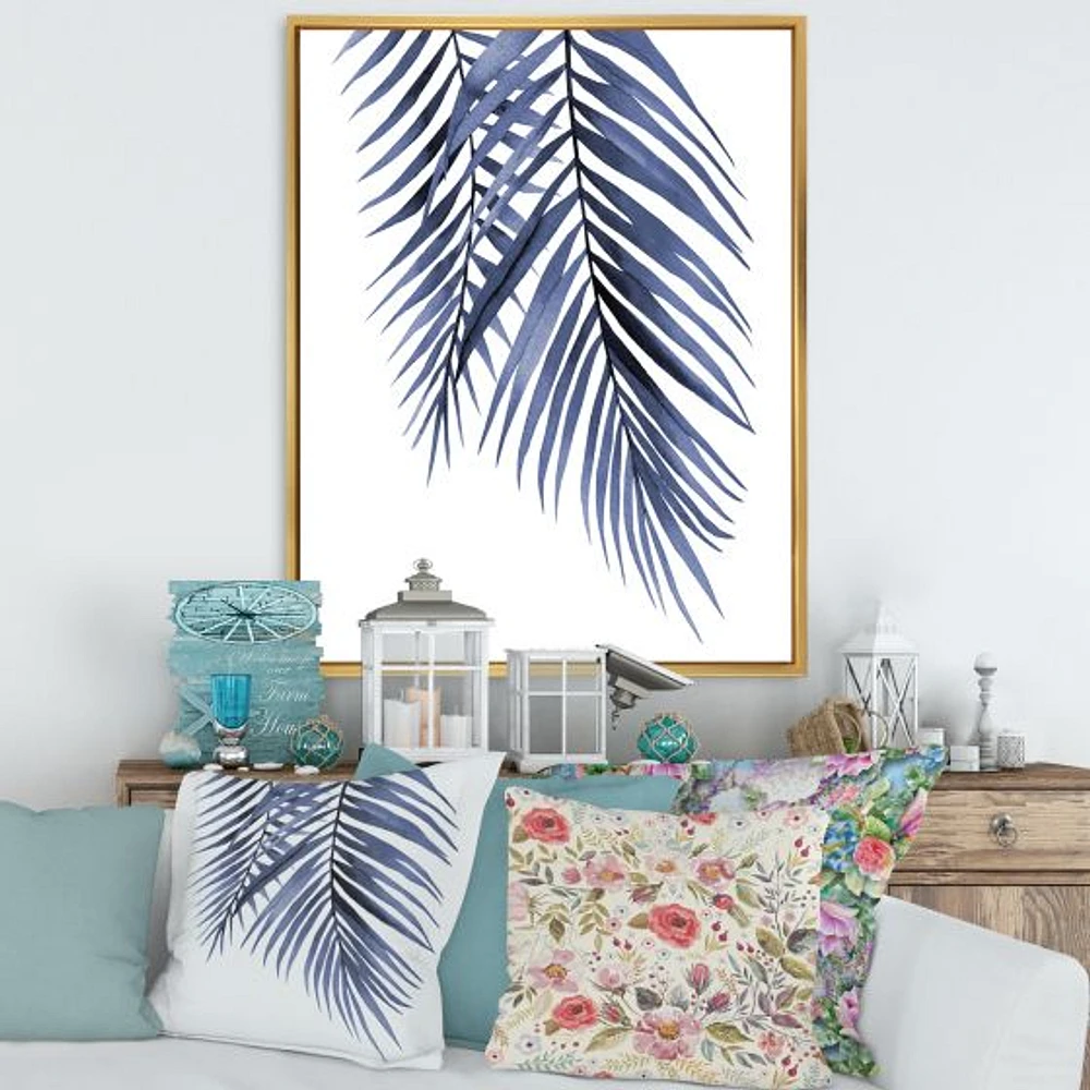 Toile « Blue Palm Leaves Abstract Tropical Branches »