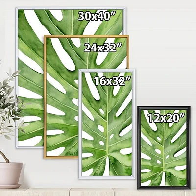 Green Monstera Leaf Tropical Palm Botanical Detail  Wall Art