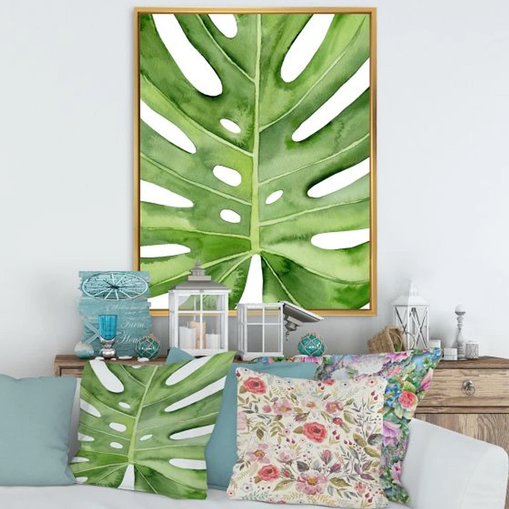 Toile « Green Monstera Leaf Tropical Palm Botanical Detail »