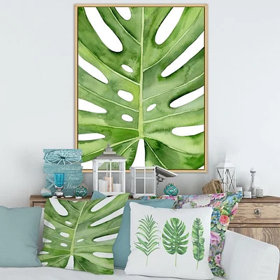Green Monstera Leaf Tropical Palm Botanical Detail  Wall Art