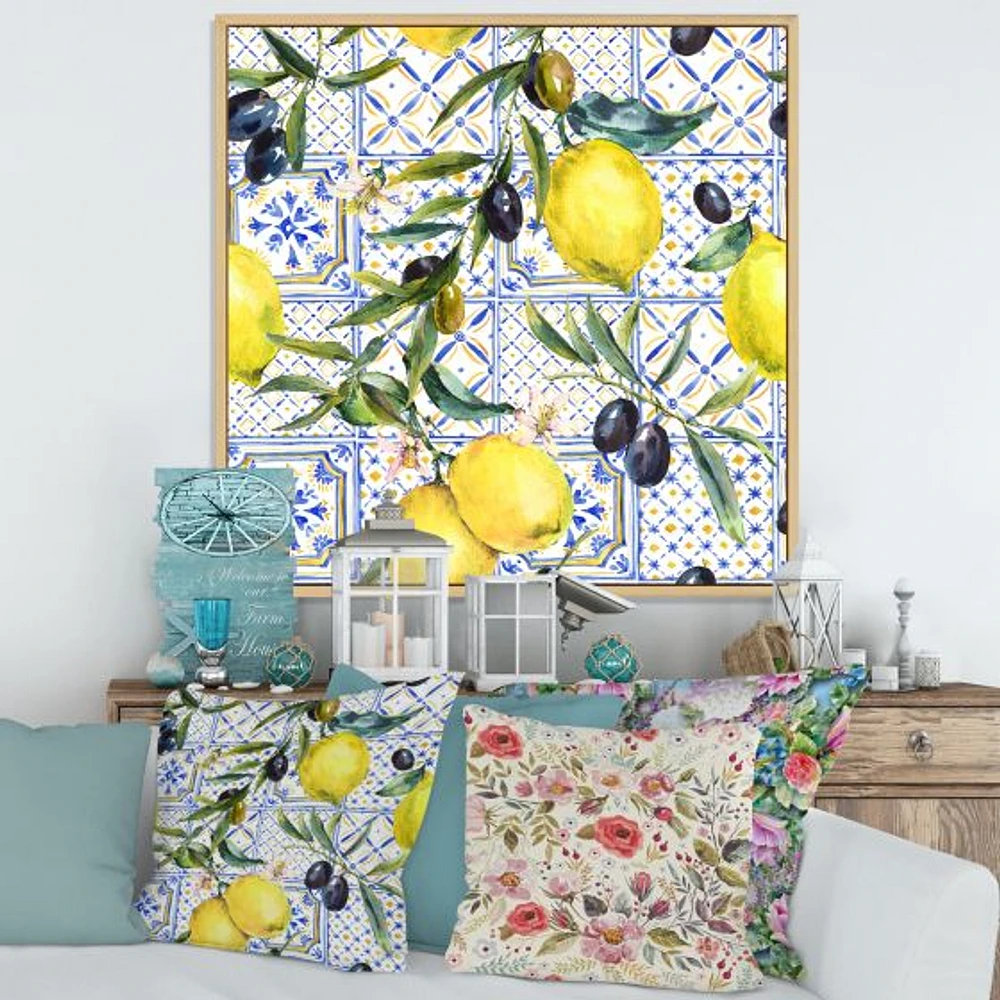 Toile « Lemon Ornament on Blue al Pattern III