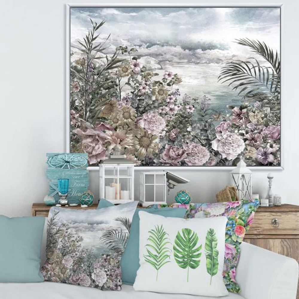 Retro Flowers by The Sea Side  Wall Art