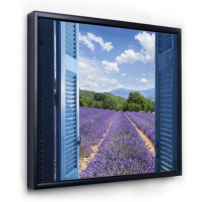 Lavender Field Through Blue Open Cottage Window Wall Art