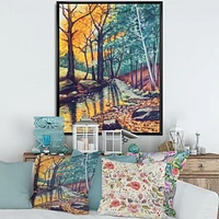 Landscape with River Autumn Forest Sunset  Wall Art