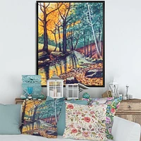 Landscape with River Autumn Forest Sunset  Wall Art