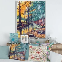 Landscape with River Autumn Forest Sunset  Wall Art