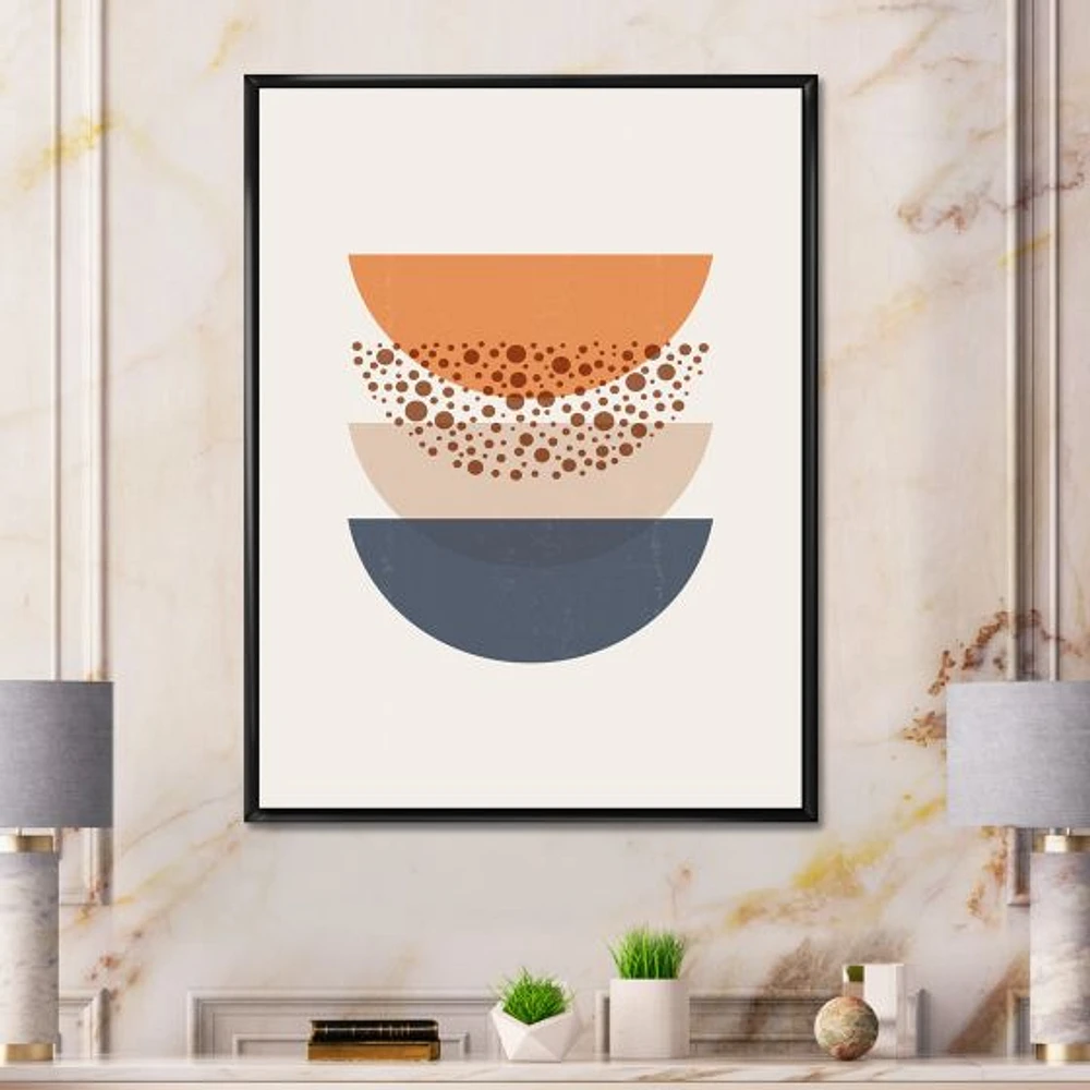 Abstract Sun & Moon Geometrics Blue Orange  Wall Art