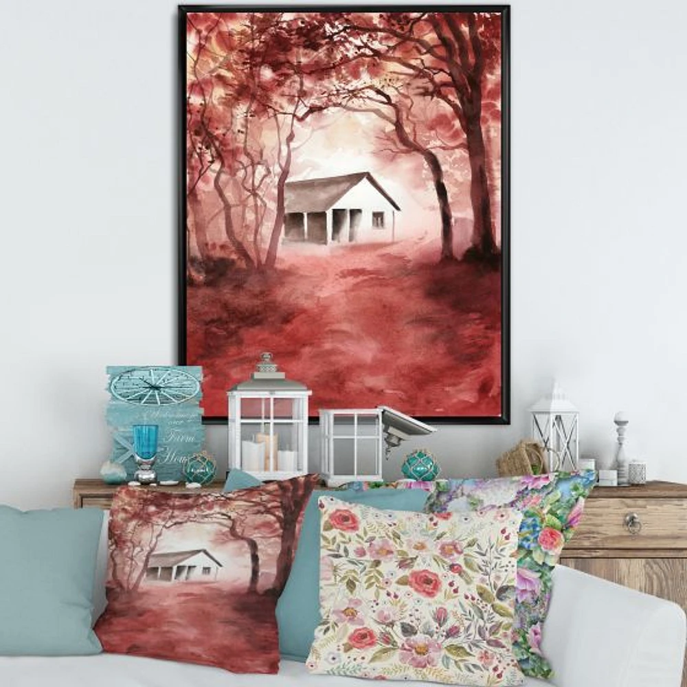 House Red Autumn Woods  Wall Art