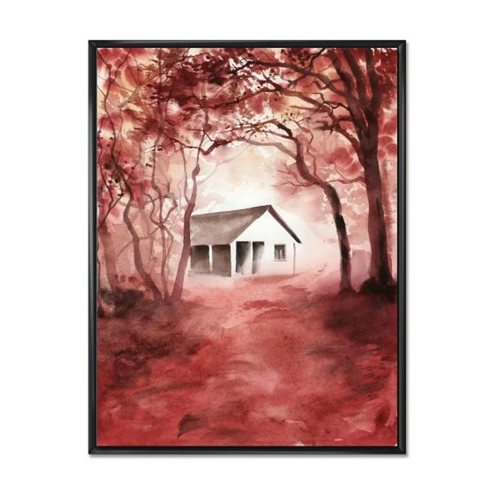 House Red Autumn Woods  Wall Art