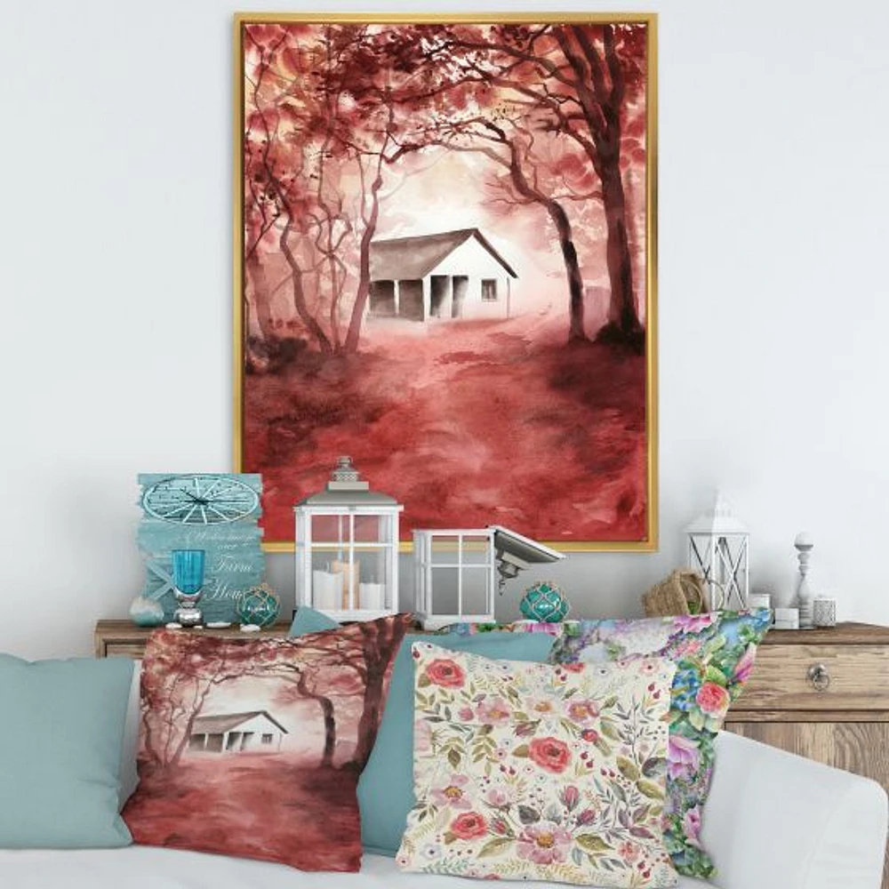 House Red Autumn Woods  Wall Art