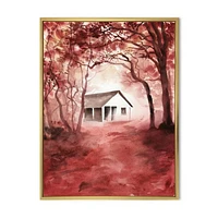 House Red Autumn Woods  Wall Art