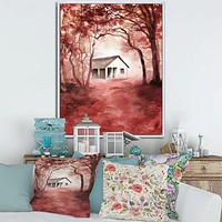 House Red Autumn Woods  Wall Art