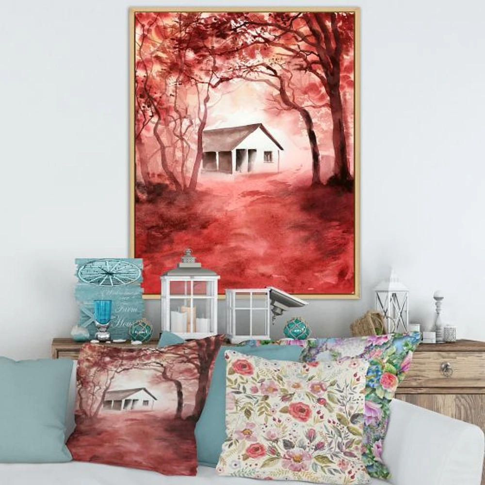 House Red Autumn Woods  Wall Art