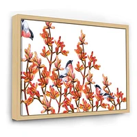 Toile « Flock of Bullfinches Birds on Orange Branches