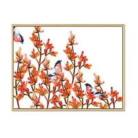 Toile « Flock of Bullfinches Birds on Orange Branches