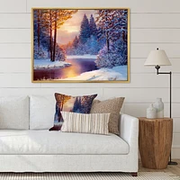 Winding River with Dark Blue Silhouettes of Trees  Wall Art